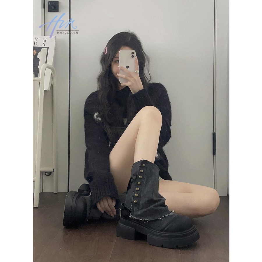 Đen Giày Bốt martin Đế Dày Phong Cách Anh Quốc Thời Trang Mùa Thu 2023