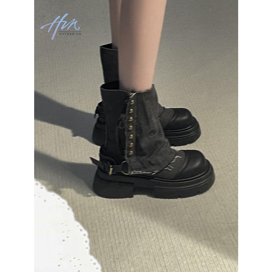 Đen Giày Bốt martin Đế Dày Phong Cách Anh Quốc Thời Trang Mùa Thu 2023