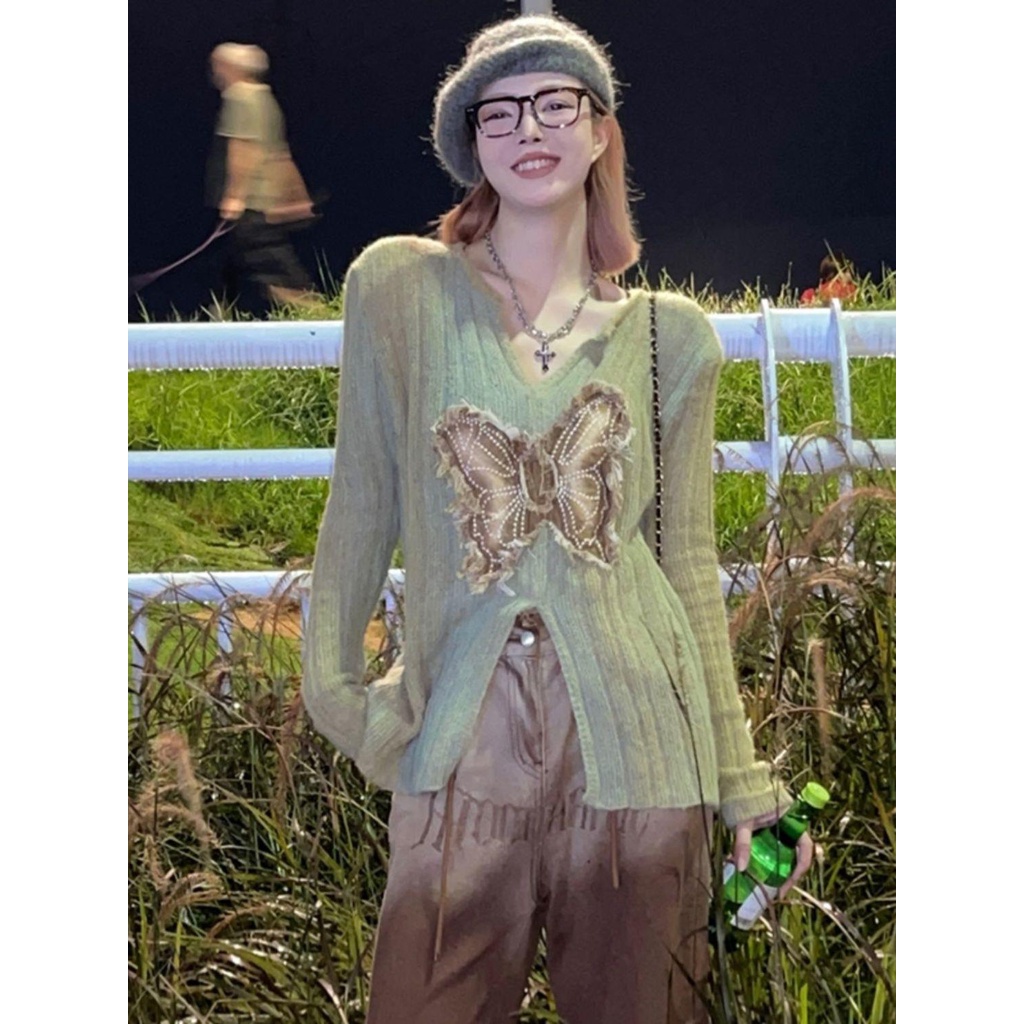 Áo sweater Dệt Kim Đính Nơ Màu gradient Phong Cách Âu Mỹ Cho Nữ