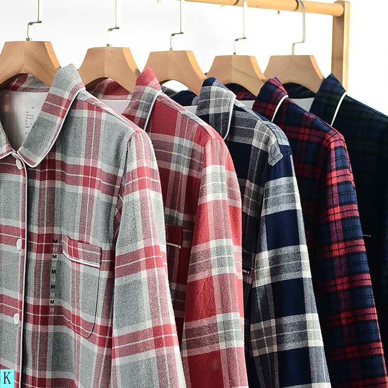 Muji Bộ Đồ Ngủ cotton Tay Dài Họa Tiết Kẻ Sọc Dành Cho Cặp Đôi