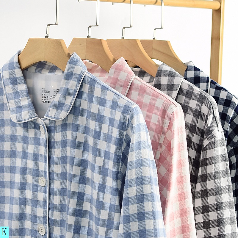 Muji Bộ Đồ Ngủ cotton Tay Dài Họa Tiết Kẻ Sọc Dành Cho Cặp Đôi