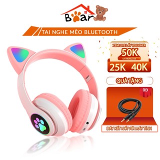 Tai Nghe Mèo Bluetooth Có Micro, Tai Nghe Chụp Tai Không Dây Gaming Âm Bass Mạnh Mẽ, Headphone Nghe Nhạc Cực Hay