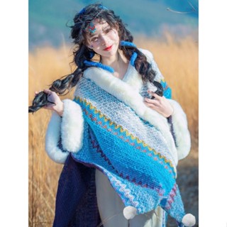 Khăn choàng cổ ,Khăn choàng thổ cẩm lông sang chảnh ,áo choàng thổ cẩm lông  phong thái Tây tạng