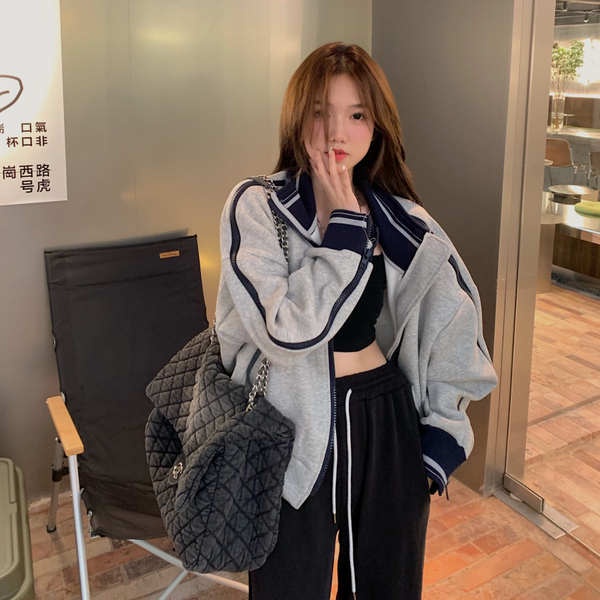 Áo Khoác Bóng Chày Cổ Đứng Dáng Rộng Màu Sắc Tương Phản Thời Trang Mùa Thu Dành Cho Nữ