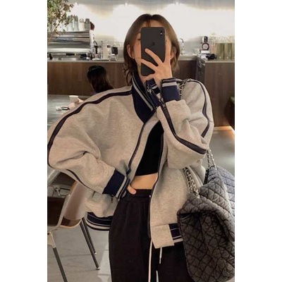 Áo Khoác Bóng Chày Cổ Đứng Dáng Rộng Màu Sắc Tương Phản Thời Trang Mùa Thu Dành Cho Nữ