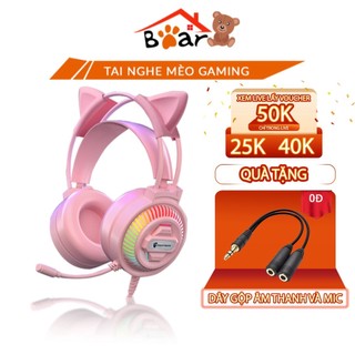 Tai Nghe Mèo Chụp Tai Chơi Game Hồng Có Micro, Cho PC Laptop Máy tính, Headphone Gaming Có Dây Chơi Game Đỉnh Cao