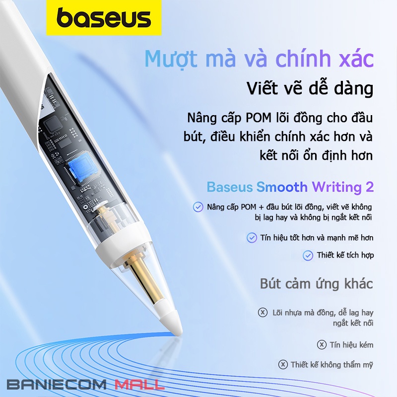 [NEW 2023] Bút cảm ứng ipad(Pro/Gen/Mini/Air) Baseus Smooth Writing 2 Stylus Pencil with LED - BANIECOM