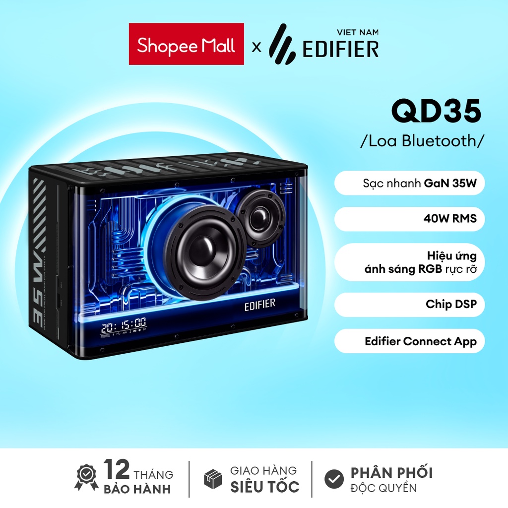 Loa Bluetooth V5.3 EDIFIER QD35 series (New-X) | Công suất 40W| Chipset DSP | Công nghệ sạc GaN