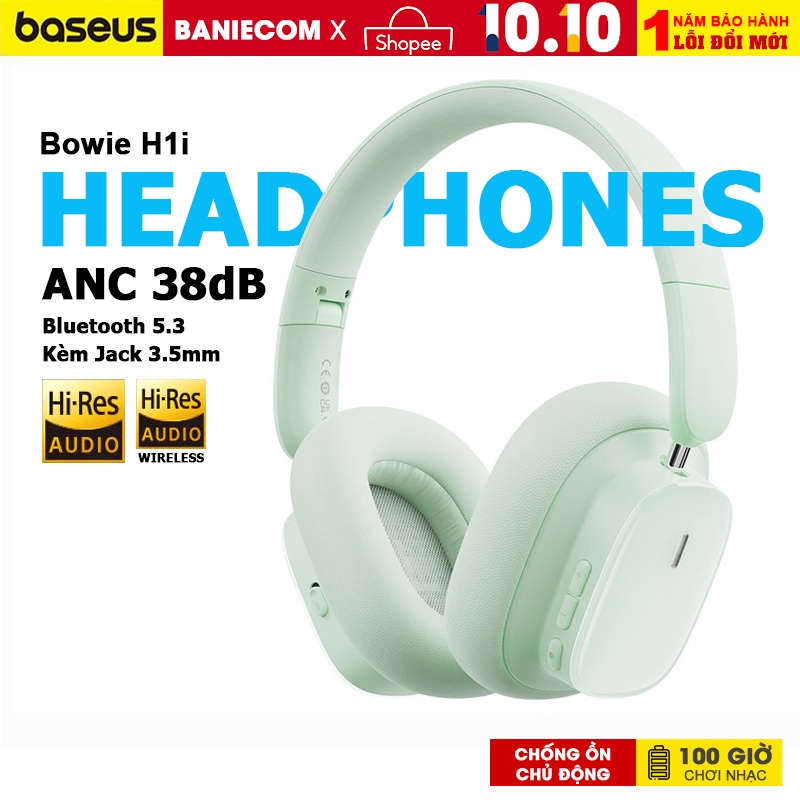 Tai Nghe Bluetooth Baseus Bowie Kèm jack 3.5mm H1i 5.3 38db ANC Khử Tiếng Ồn Hi-Res 3D Âm Thanh 100H - BANIECOM