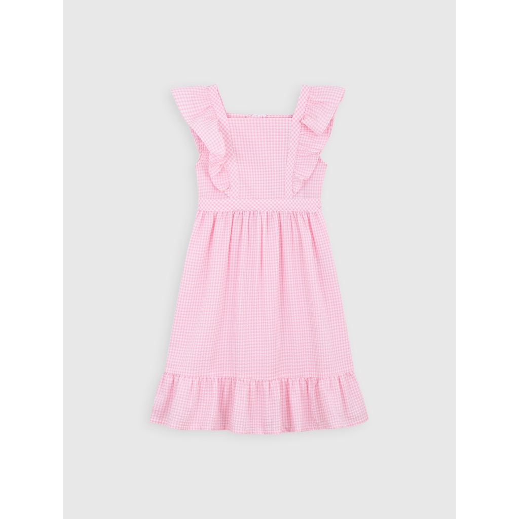 Váy liền bé gái CANIFA hoạ tiết kẻ chất liệu polyester pha, cổ vuông, tay cánh tiên 1DS22S040