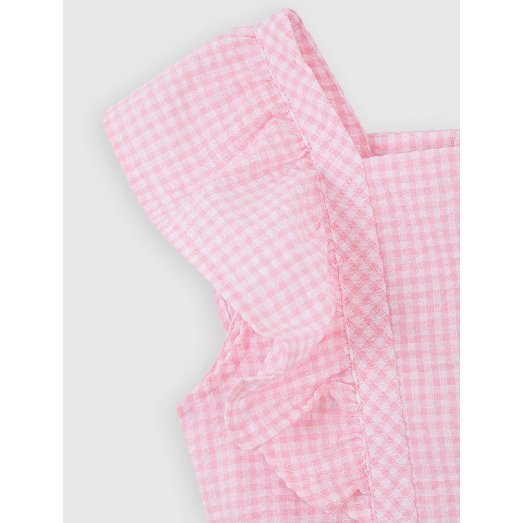 Váy liền bé gái CANIFA hoạ tiết kẻ chất liệu polyester pha, cổ vuông, tay cánh tiên 1DS22S040