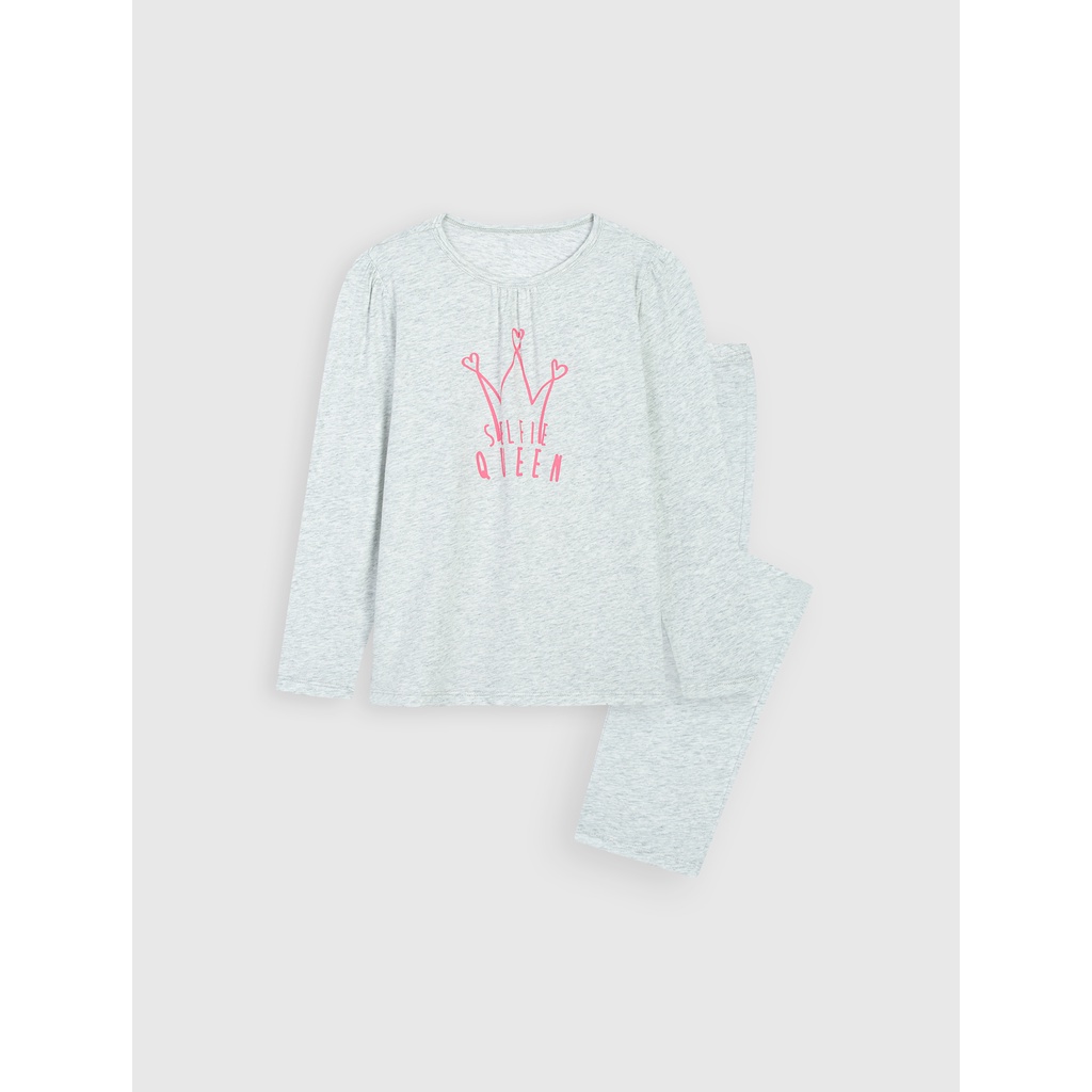 Bộ mặc nhà bé gái CANIFA có hình in chất liệu cotton pha áo dài tay quần dài ML23 1LS22W001