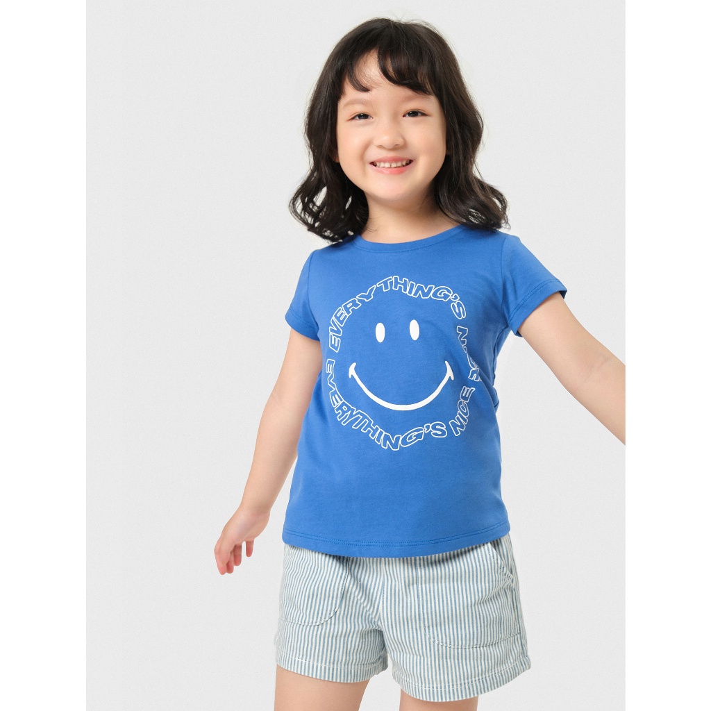 Áo phông bé gái CANIFA 100% cotton cổ tròn tra bo, tay cộc 1TS23S004