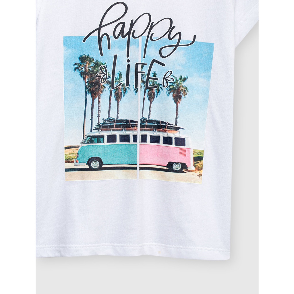 Áo phông bé gái CANIFA 100% cotton cổ tròn tra bo, tay cộc 1TS23S004