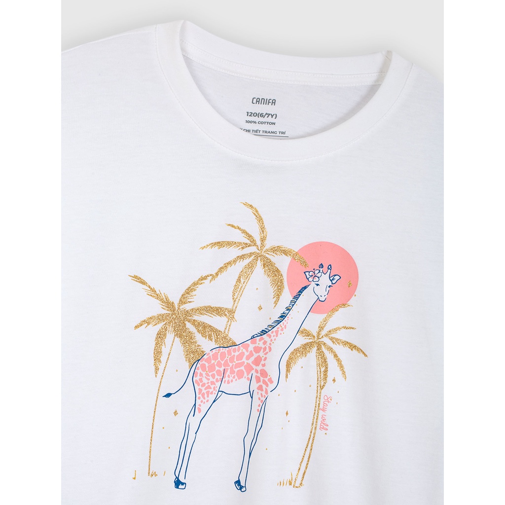 Áo phông bé gái CANIFA cotton 100% cổ tròn tay ngắn 1TS22S013