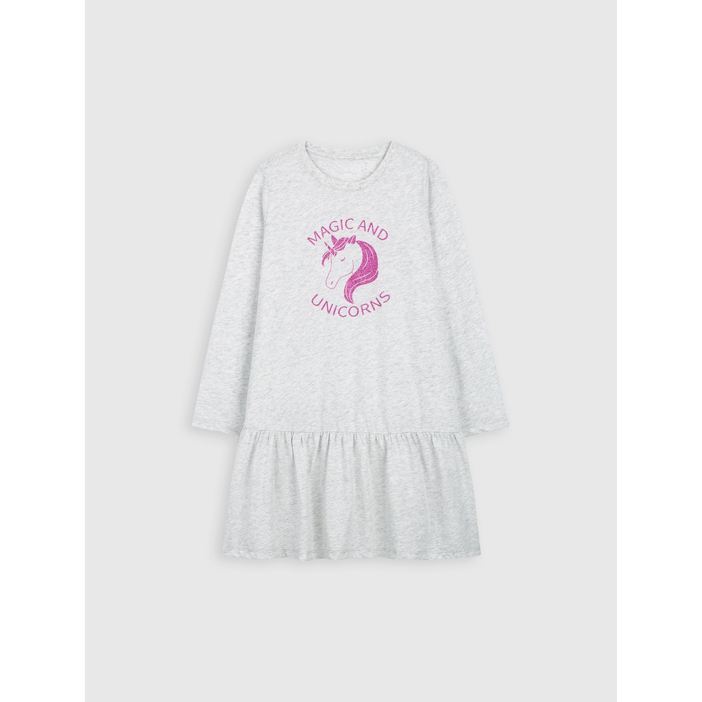 Váy bé gái CANIFA cotton dài tay dáng suông basic cổ tròn 1DS22W001