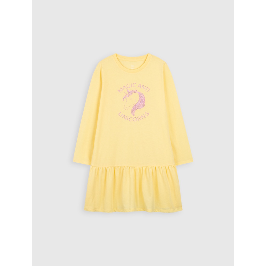 Váy bé gái CANIFA cotton dài tay dáng suông basic cổ tròn 1DS22W001