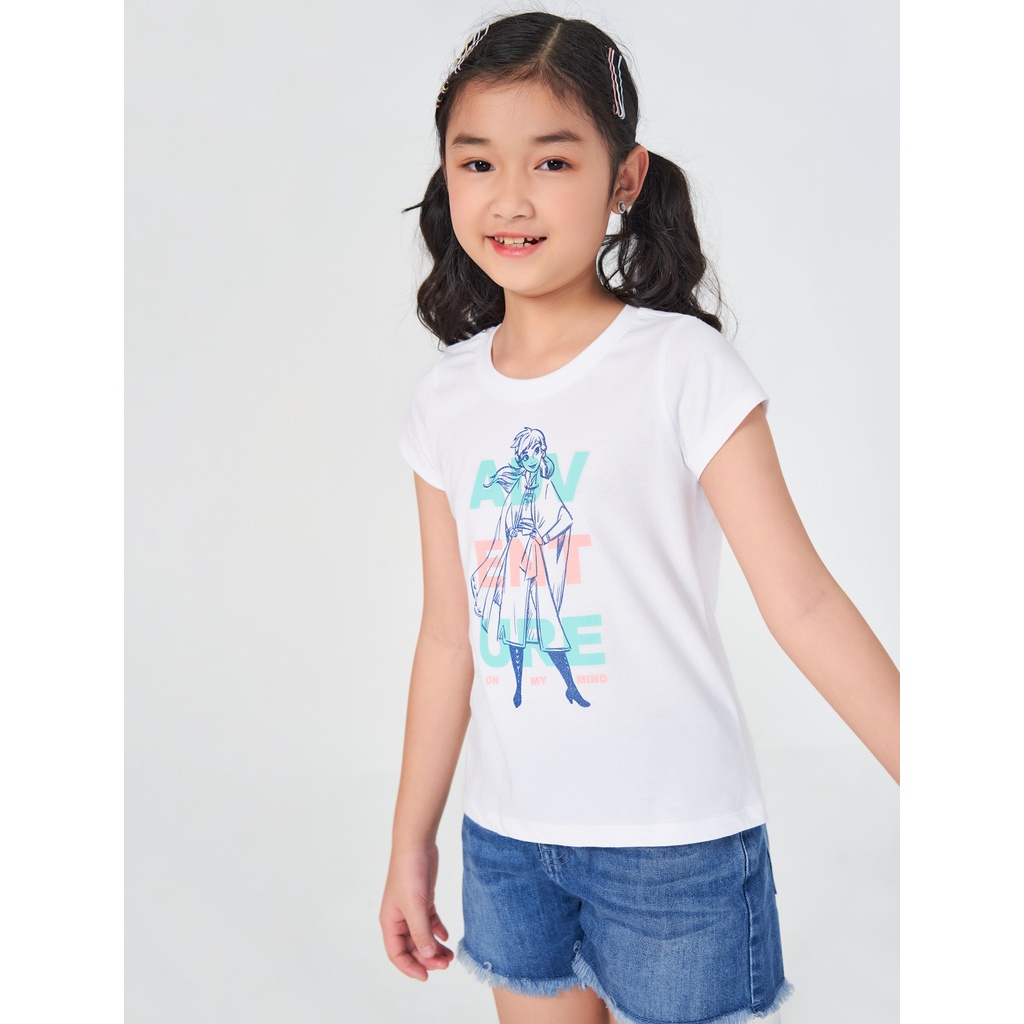 Áo phông bé gái CANIFA cổ tròn in hình Frozen dễ thưogn - 1TS22S023