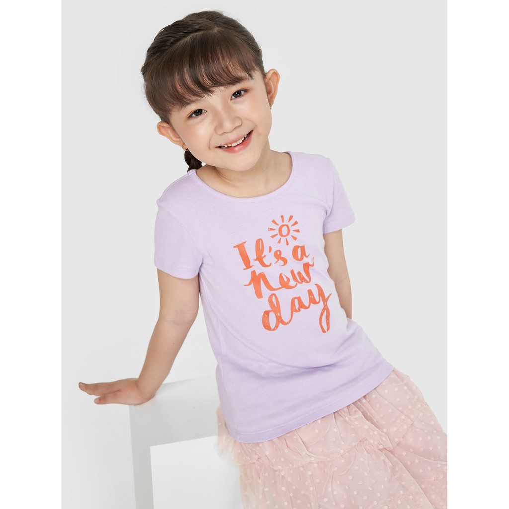 Áo phông bé gái CANIFA cotton cổ tròn cộc tay cho bé 2 tuổi đến 8 tuổi từ 10kg - 33kg in hình -  1TS21S025