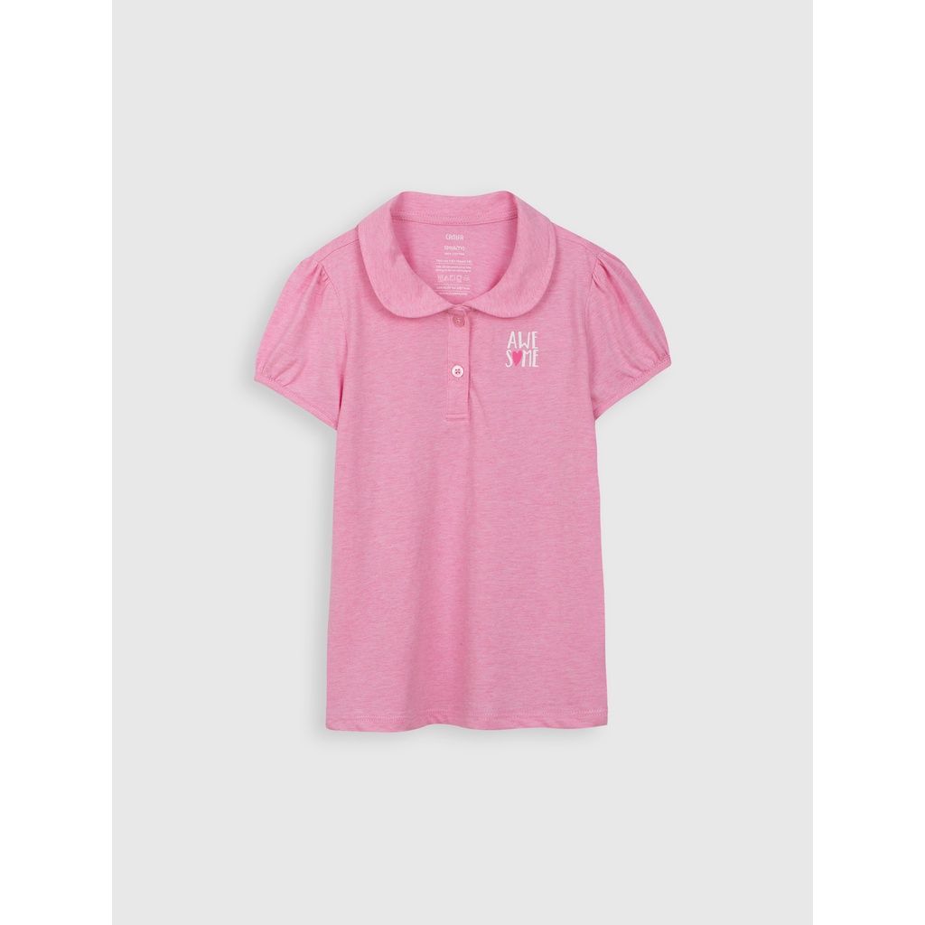 Áo polo bé gái  CANIFA cotton cổ tròn bẻ tay cộc nhún hình in nhỏ dễ thương - 1TP21S002