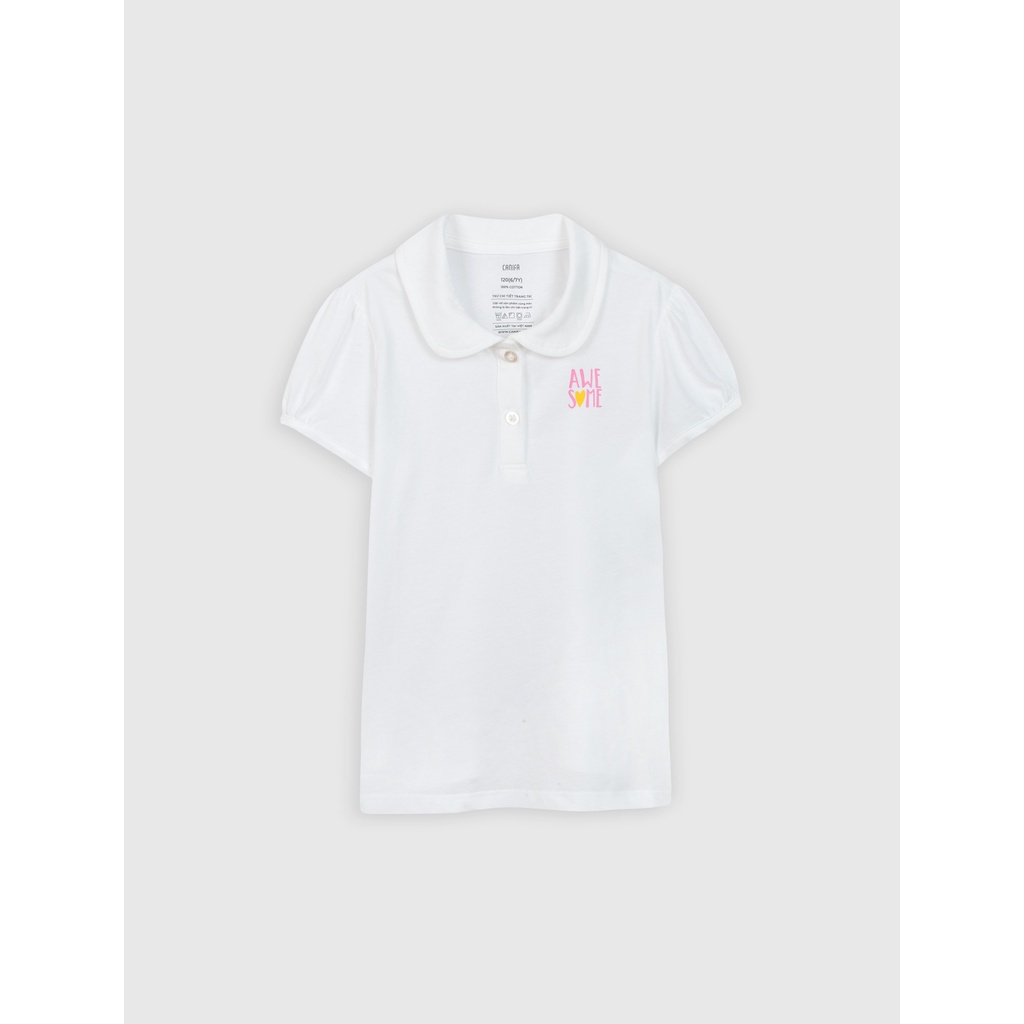 Áo polo bé gái  CANIFA cotton cổ tròn bẻ tay cộc nhún hình in nhỏ dễ thương - 1TP21S002