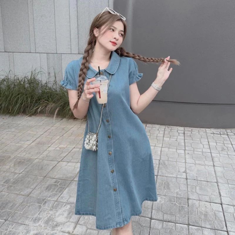 Váy Jean, Váy Bò Xuông BabyDoll, bầu bí bon chen thoải mái