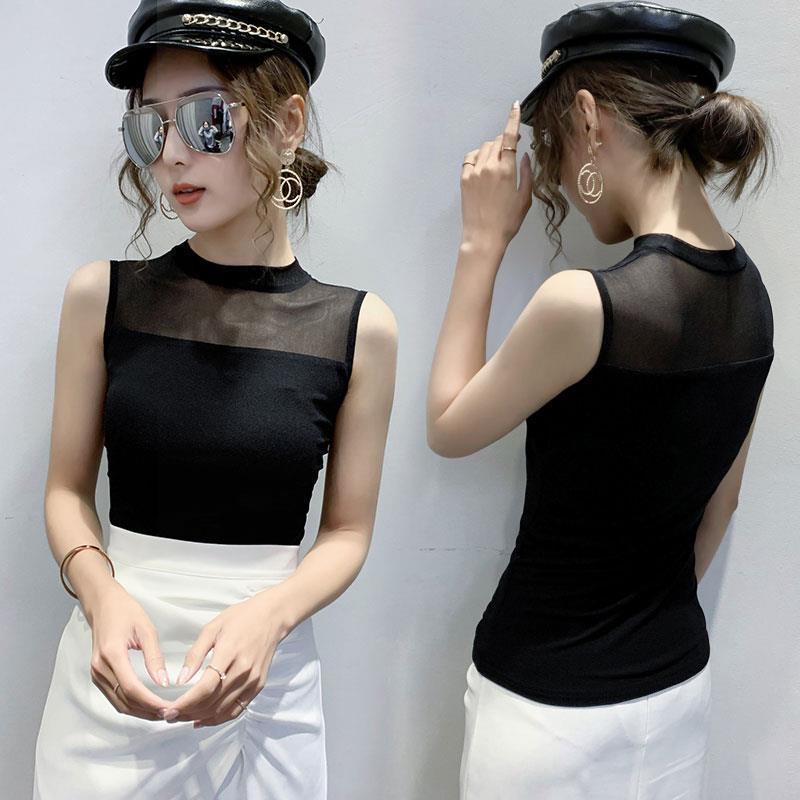 Áo Thun Sát Nách 20% Dáng Ôm Phối Lưới Thời Trang Mùa Hè Quyến Rũ Cho Nữ