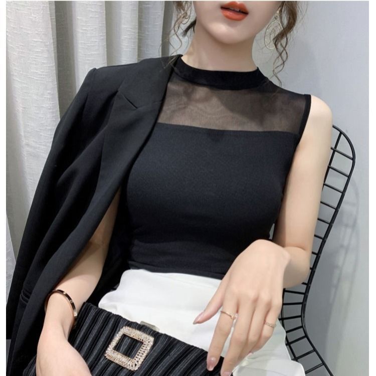 Áo Thun Sát Nách 20% Dáng Ôm Phối Lưới Thời Trang Mùa Hè Quyến Rũ Cho Nữ