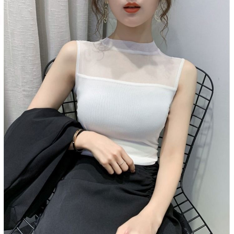 Áo Thun Sát Nách 20% Dáng Ôm Phối Lưới Thời Trang Mùa Hè Quyến Rũ Cho Nữ