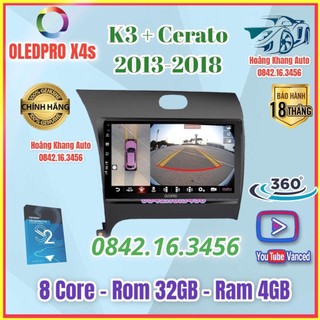 Màn hình android oledpro x4s liền camera 360 cho xe k3 + cerato 2013_2018, 9 inch kèm dưỡng và jack zin