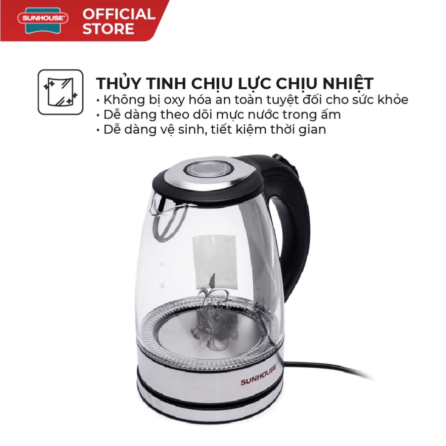 Ấm Siêu Tốc Thủy Tinh SUNHOUSE SHD1217 Dung Tích 1.7L Bình Đun Nước Sôi Tự Ngắt Mới 100%....