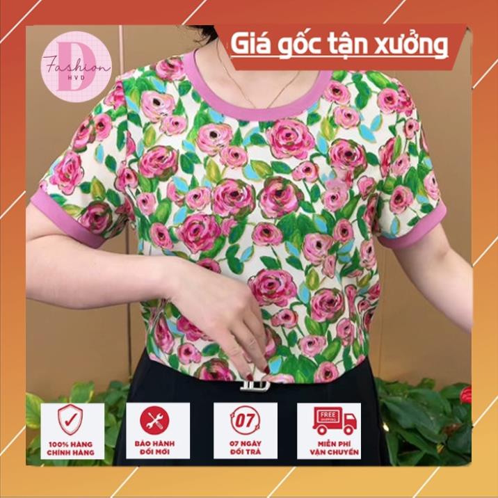Áo kiểu trung niên Hàng THIẾT KẾ - HOA HỒNG tay ngắn chất Thun xước cao cấp thêu họa tiết độc đáo