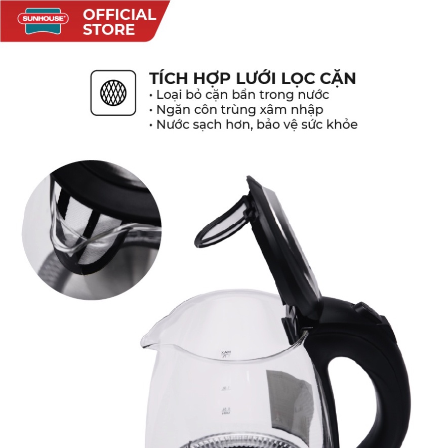 Ấm Siêu Tốc Thủy Tinh SUNHOUSE SHD1217 Dung Tích 1.7L Bình Đun Nước Sôi Tự Ngắt Mới 100%....