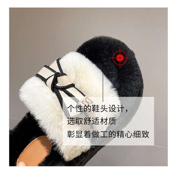 Dép cotton Phối Lông Xù Đính Hình Bướm Đáng Yêu Cho Nữ Mùa Thu Đông
