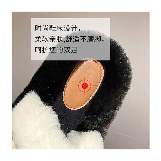 Dép cotton Phối Lông Xù Đính Hình Bướm Đáng Yêu Cho Nữ Mùa Thu Đông