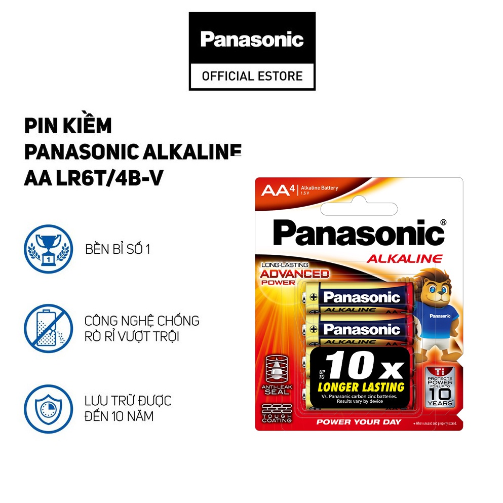 Vỉ Pin kiềm Panasonic Alkaline AA LR6T/4B-V (4 viên) – Hàng Chính Hãng