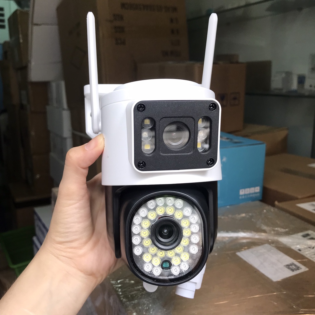 Camera WiFi Yoosee 2 Mắt Xem 2 Màn Hình Cùng Lúc Q44D 6.0Mpx, Chống Nước,  Xem Đêm Có Màu