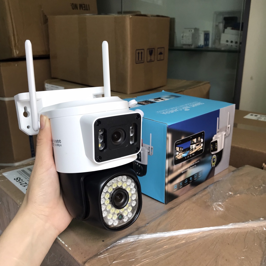 Camera WiFi Yoosee 2 Mắt Xem 2 Màn Hình Cùng Lúc Q44D 6.0Mpx, Chống Nước,  Xem Đêm Có Màu