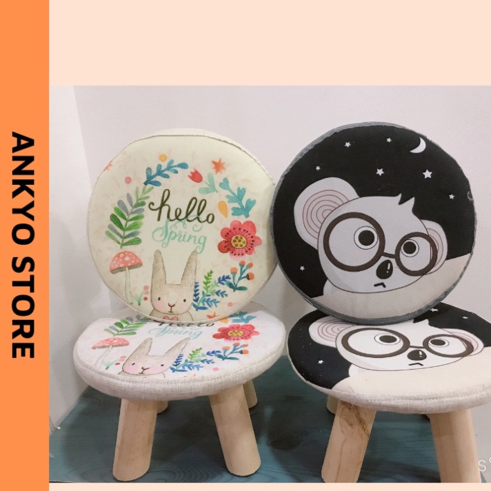 Ghế đôn họa tiết hình con thú siêu dễ thương, Ghế gỗ tròn 4 chân trụ chắn chắn- Ankyo Store - Karakids.VN