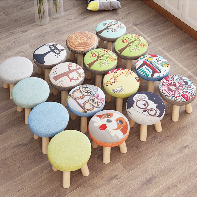 Ghế đôn họa tiết hình con thú siêu dễ thương, Ghế gỗ tròn 4 chân trụ chắn chắn- Ankyo Store - Karakids.VN