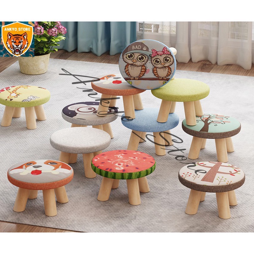 Ghế đôn họa tiết hình con thú siêu dễ thương, Ghế gỗ tròn 4 chân trụ chắn chắn- Ankyo Store - Karakids.VN