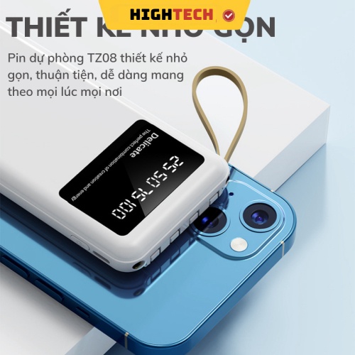Sạc Dự Phòng dung lượng 20000mah TZ08 Chính hãng , Tích Hợp 4 Dây Sạc, Sạc Không Nóng Máy, Bảo Hành 12 Tháng TECHHIGH