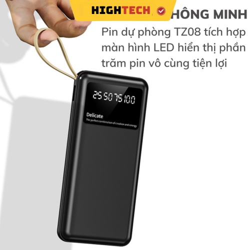 Sạc Dự Phòng dung lượng 20000mah TZ08 Chính hãng , Tích Hợp 4 Dây Sạc, Sạc Không Nóng Máy, Bảo Hành 12 Tháng TECHHIGH