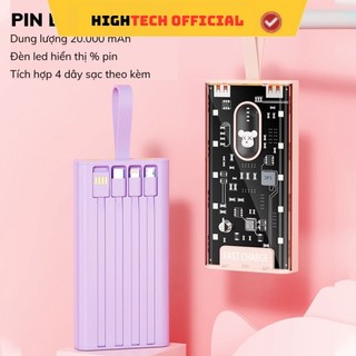 Sạc dự phòng dung lượng 20000mah ,chính hãng tz04 tích hợp 4 dây sạc,nhỏ gọn thời trang kèm đèn led- techhigh