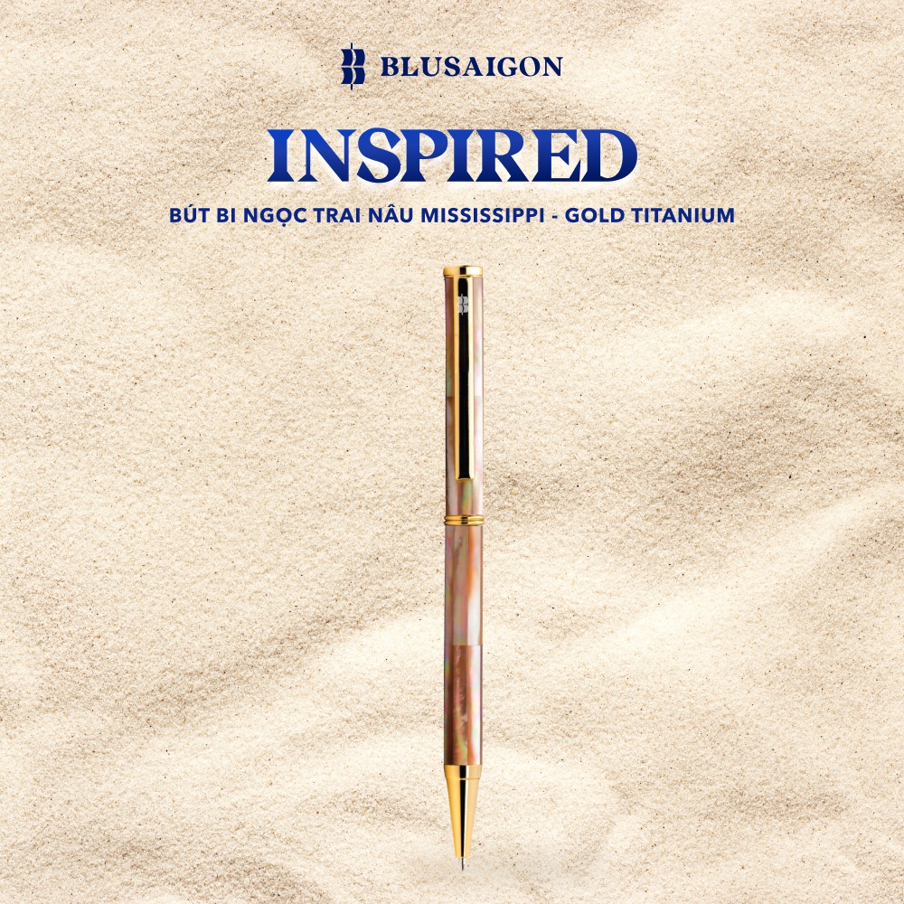 Bút Ký Cao Cấp BLUSAIGON Inspired Khảm Trai Nâu Thủ Công 001014002 - Khoen Vàng