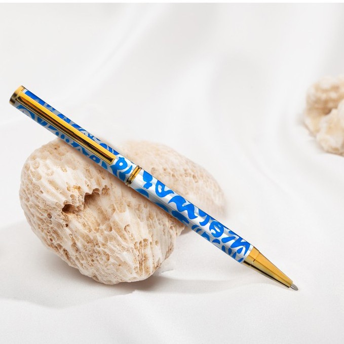 Bút Ký Cao Cấp BLUSAIGON Inspired Khảm Thủ Công Trắng Laser Xanh Unilever 001005002 - Khoen Vàng