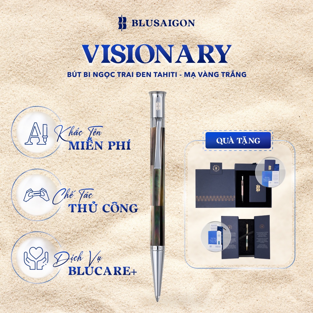 Bút Ký Cao Cấp BLUSAIGON Visionary Khảm Ngọc Trai Đen Tahiti 003015003 - Khoen Trắng