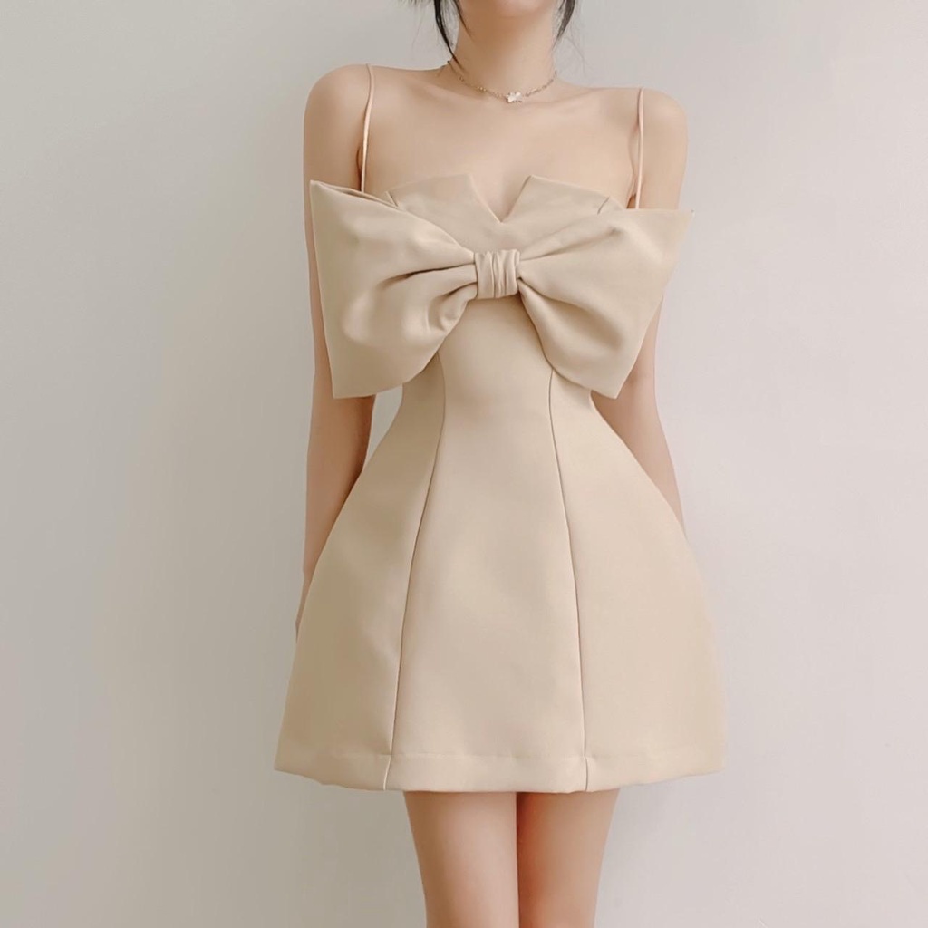 Đầm 2s đính nơ to dáng xoè Noeud Dress AIME  nữ [FREESHIP] Váy 2s dáng ôm xoè nhẹ phong cách dễ thươ