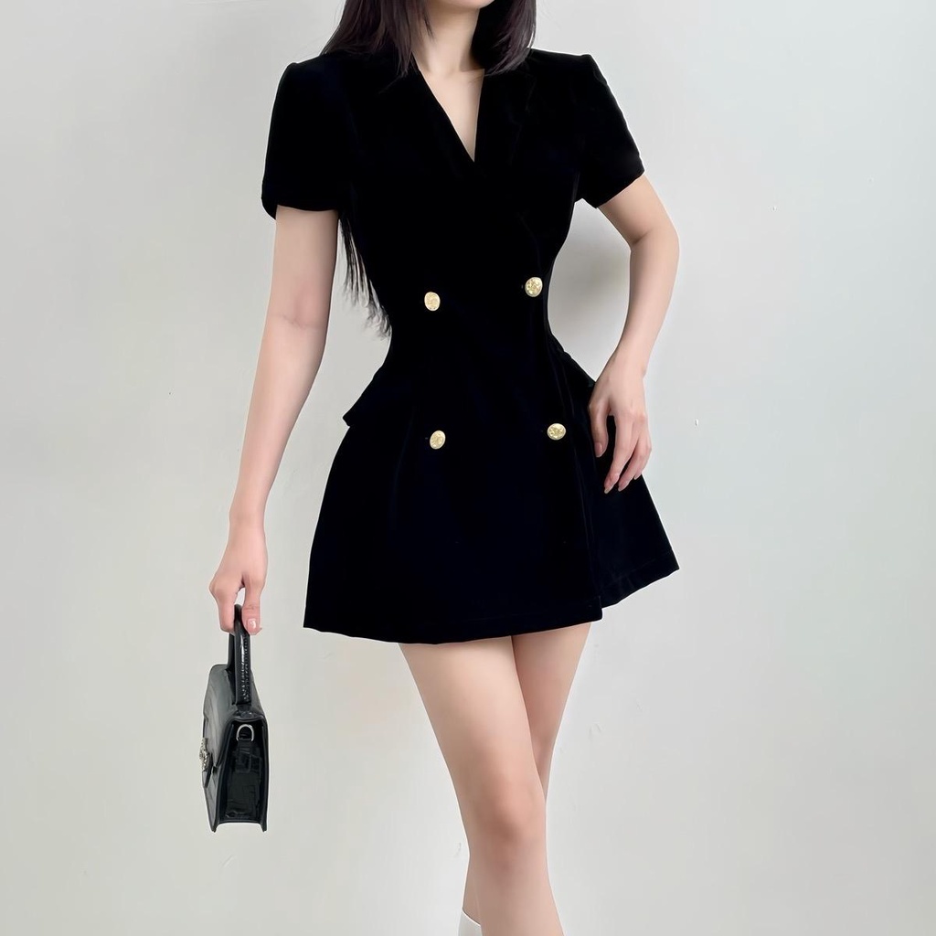 Áo blazer dáng dài đính cúc 2 hàng Jisoo Blazer AIME  nữ  Đầm dáng blazer tay ngắn xoè cá tính, năng động