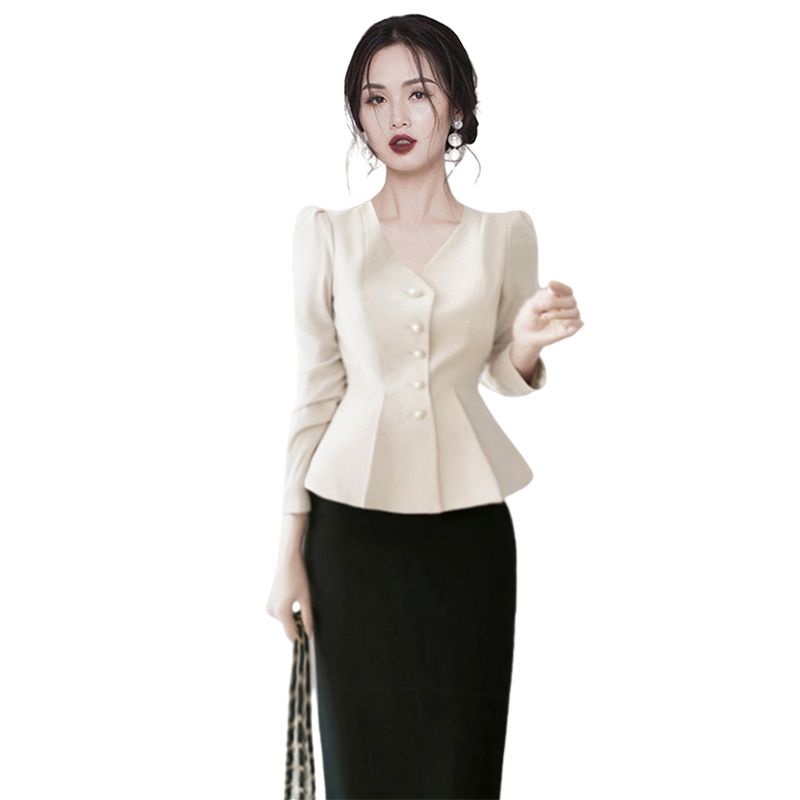 Áo Sơ Mi Tay Dài Cổ Chữ v Phong Cách retro hong kong Thời Trang Mùa Xuân 2023 Mới Cho Nữ